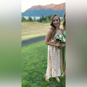 Pink floral wedding guest dress Zara M